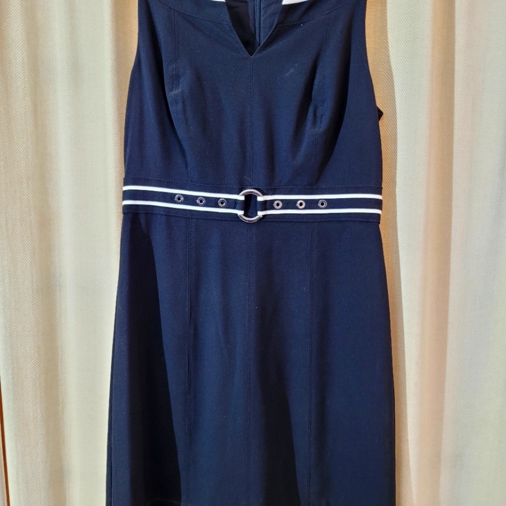 White House Black Market black dress with white accents